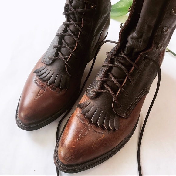 Vintage Western Embroidered Brown Victorian Cowboy Roper Boots - Picture 6 of 7
